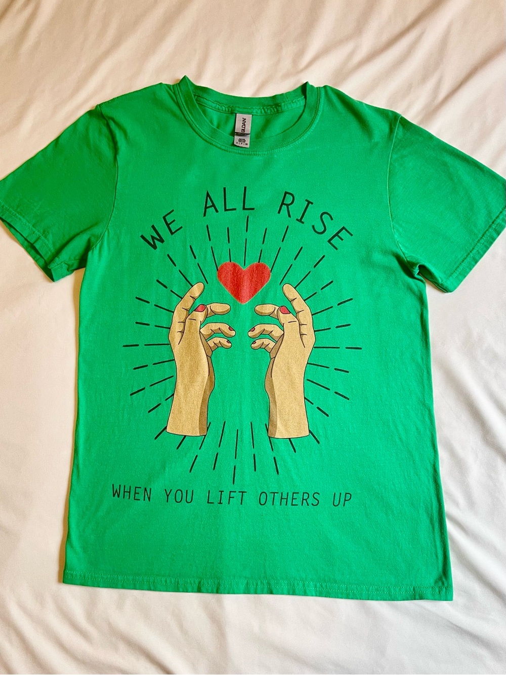 Hot Topic We All Rise Gildan Green Cotton Tee